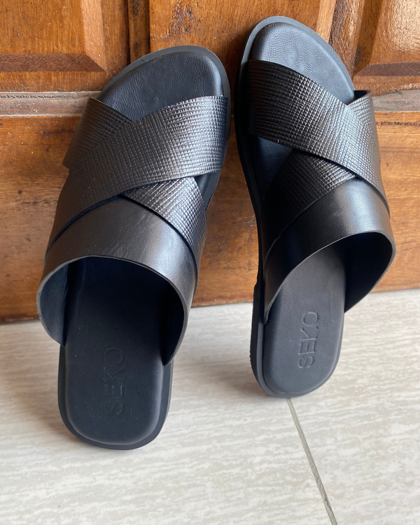 Sandales pour hommes - Obi noir - Cuir Véritable