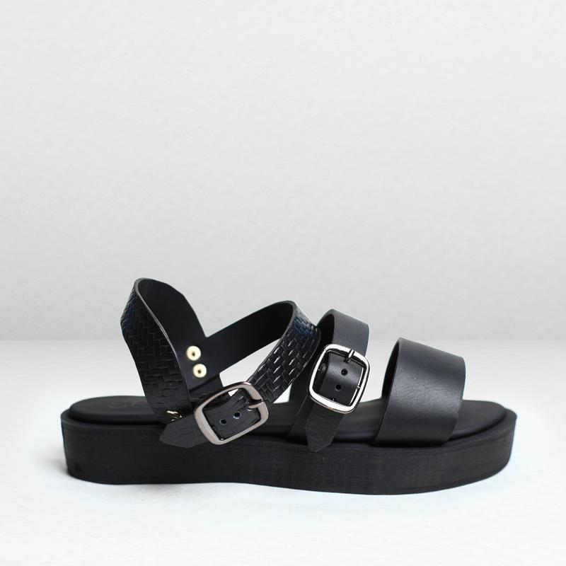 Sandales pour femmes - ORO -Black - Cuir véritable